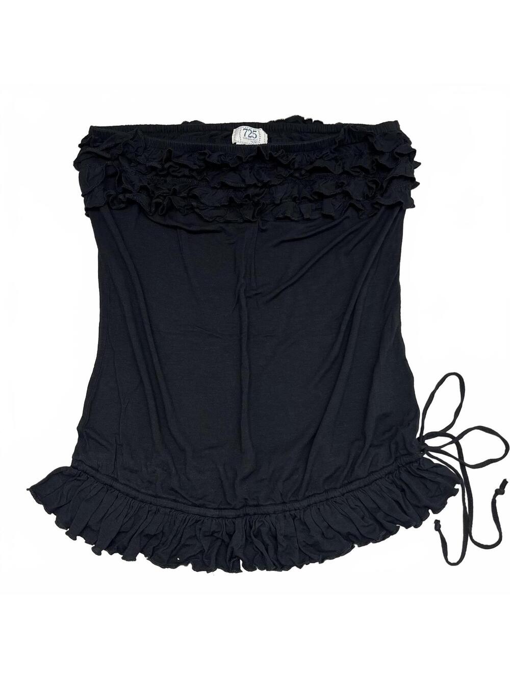 Vintage 725 Originals Sz L Black Tube Top With Ruffles Hems Tie Waist Goth 2000s